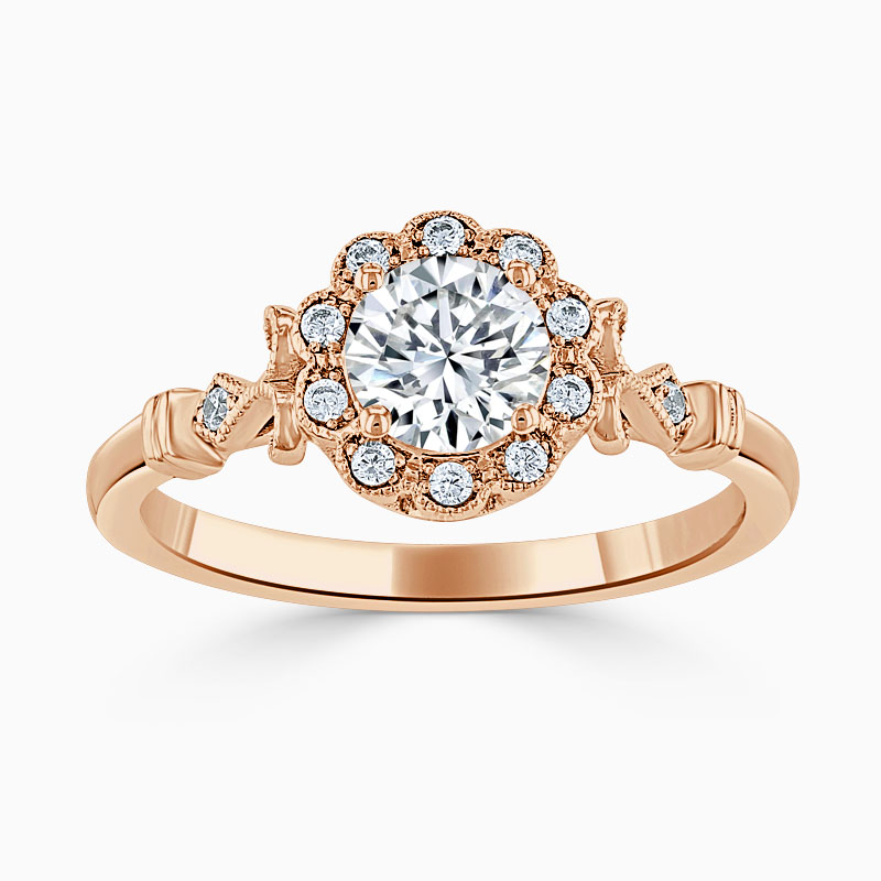 18ct Rose Gold Round Brilliant Flower Halo Engagement Ring