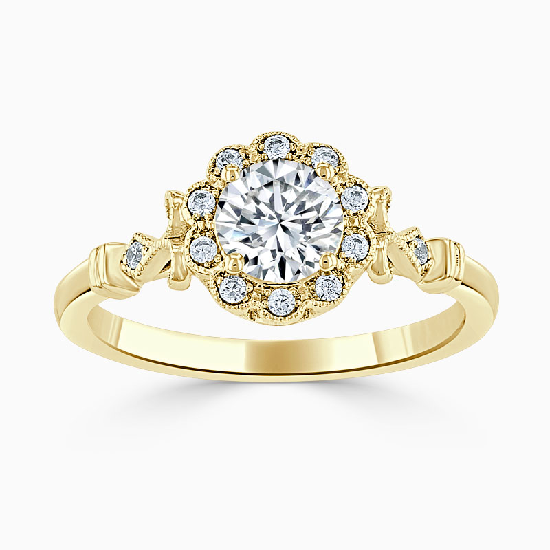 18ct Yellow Gold Round Brilliant Flower Halo Engagement Ring