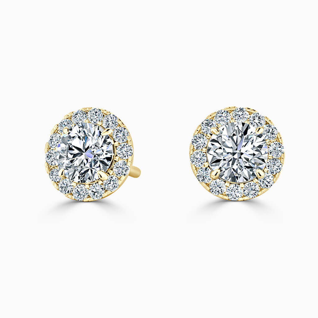 18ct Yellow Gold Round Brilliant Halo Diamond Stud Earrings Diamond Earrings