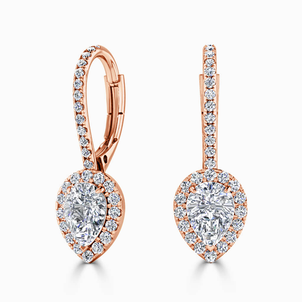 18ct Rose Gold Pear Shape Cutdown Diamond Drop Halo Earrings Diamond Earrings