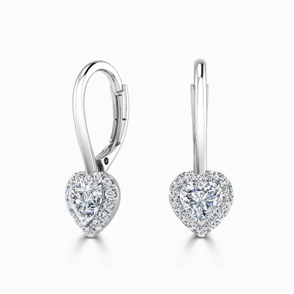 18ct White Gold Heart Shape Diamond Drop Halo Earrings Diamond Earrings