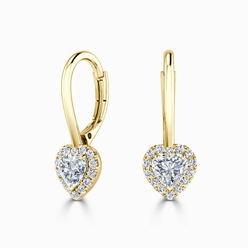 18ct Yellow Gold Heart Shape Diamond Drop Halo Earrings Diamond Earrings