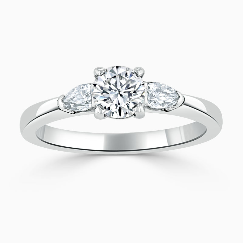 18ct White Gold Round Brilliant 3 Stone with Pears Engagement Ring