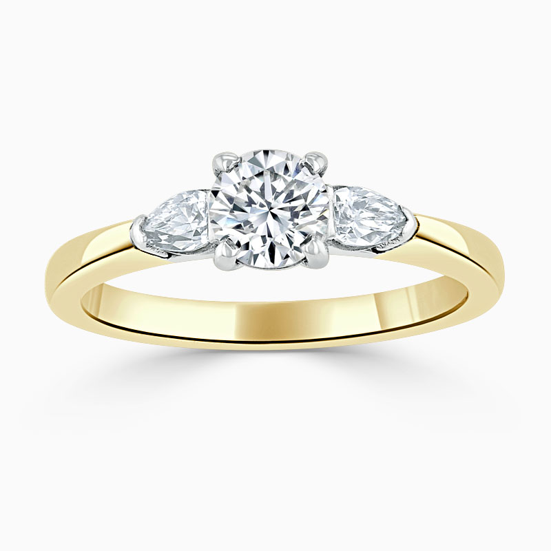 18ct Yellow Gold Round Brilliant 3 Stone with Pears Engagement Ring