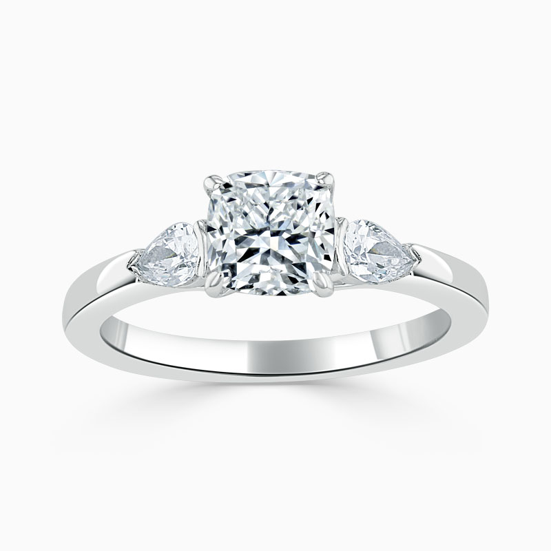 18ct White Gold Cushion Cut 3 Stone with Pears Engagement Ring