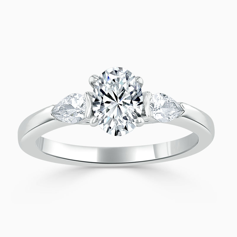 Platinum Oval Shape 3 Stone with Pears Engagement Ring