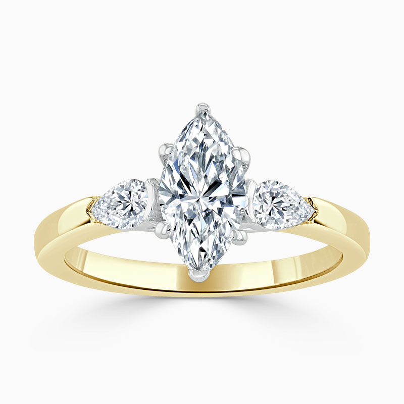 18ct Yellow Gold Marquise Cut 3 Stone with Pears Engagement Ring