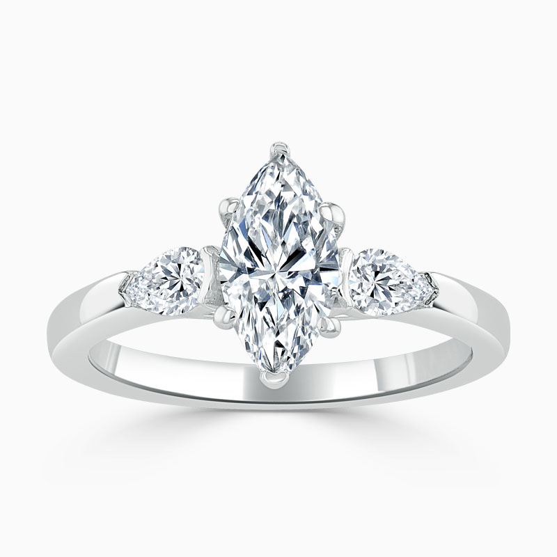 Platinum Marquise Cut 3 Stone with Pears Engagement Ring