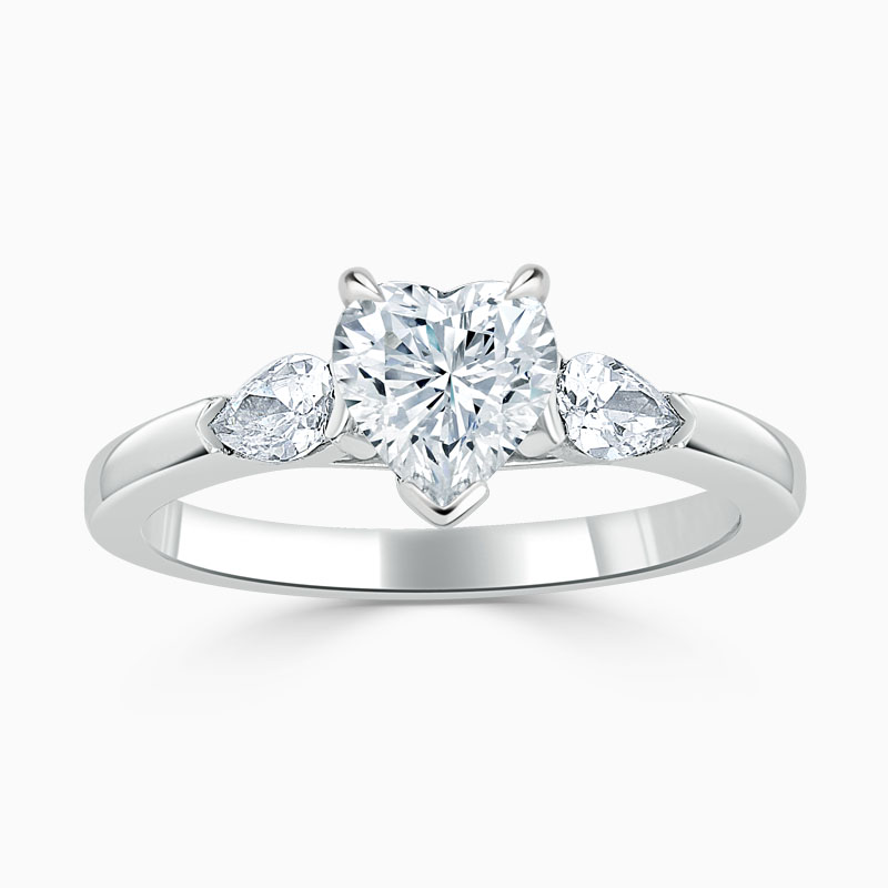 Platinum Heart Shape 3 Stone with Pears Engagement Ring