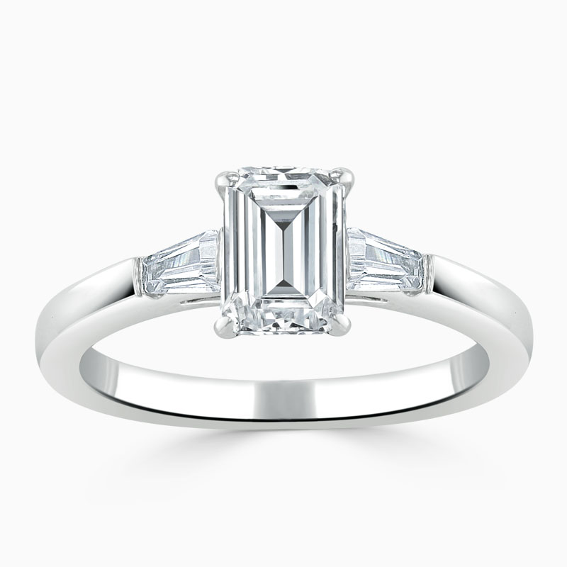 18ct White Gold Emerald Cut 3 Stone with Tapers Engagement Ring