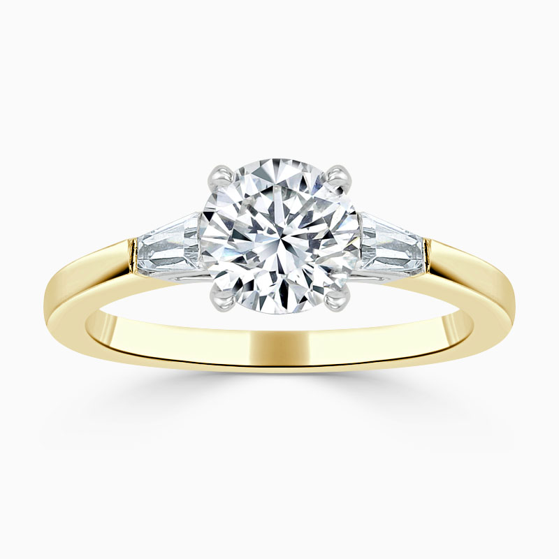 18ct Yellow Gold Round Brilliant 3 Stone with Tapers Engagement Ring