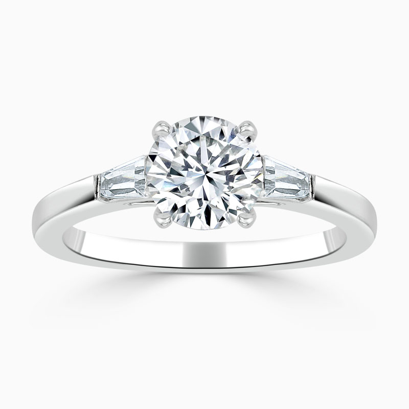 Platinum Round Brilliant 3 Stone with Tapers Engagement Ring