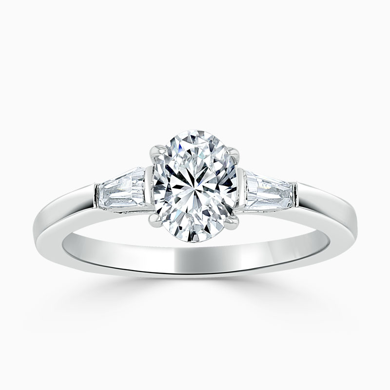 Platinum Oval Shape 3 Stone with Tapers Engagement Ring