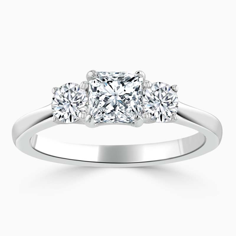 Platinum Princess Cut 3 Stone with Rounds Engagement Ring