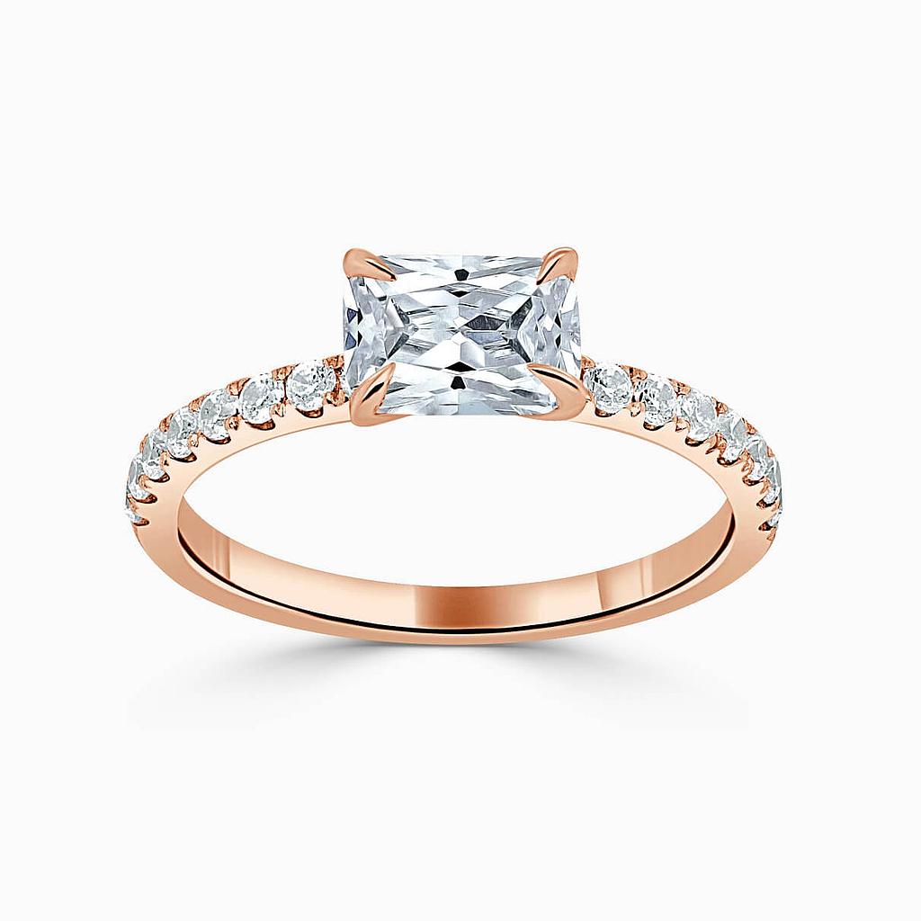 18ct Rose Gold Radiant Cut Side Cutdown Engagement Ring