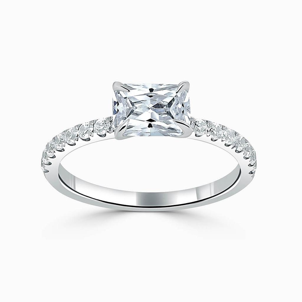 18ct White Gold Radiant Cut Side Cutdown Engagement Ring