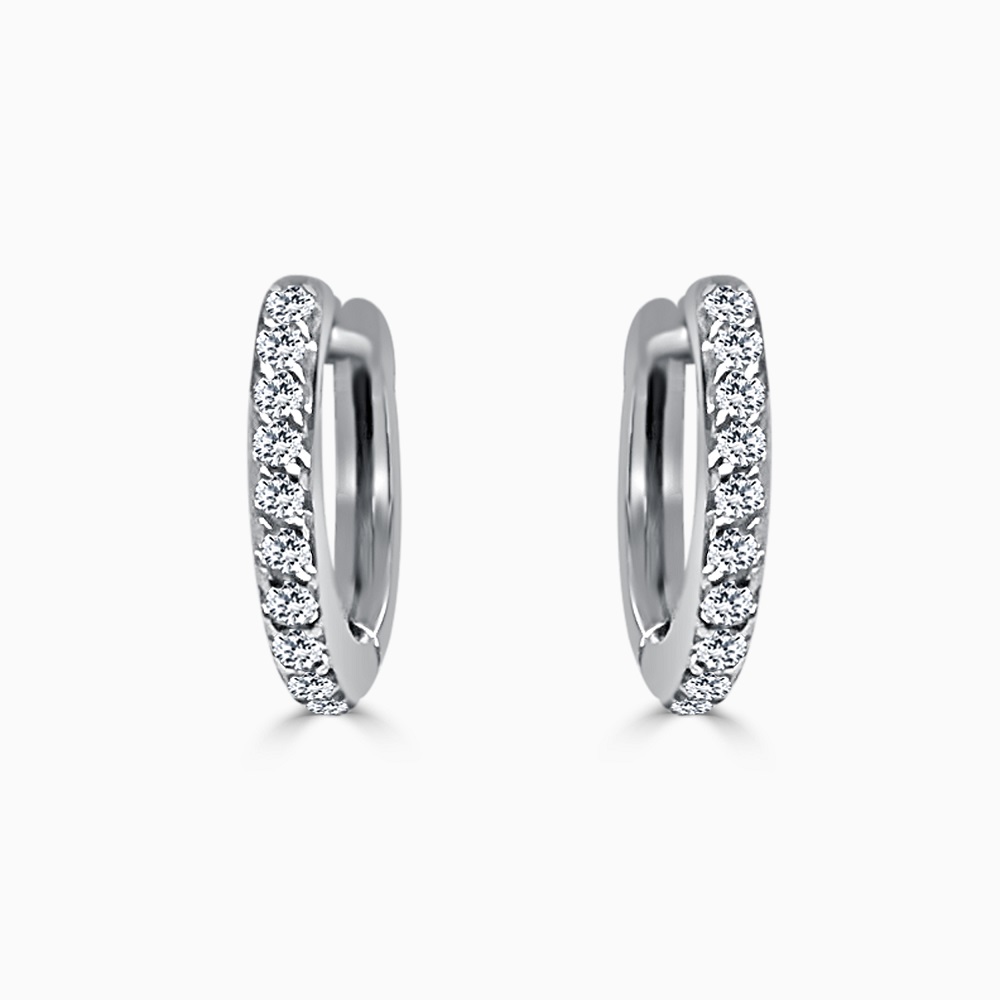 18ct White Gold Diamond Claw Set Small Round Hoop Earrings