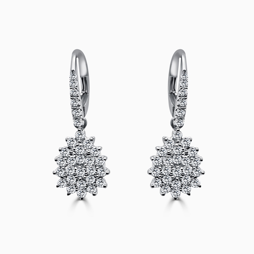 18ct White Gold Diamond Set Cluster Tear Drop Earrings