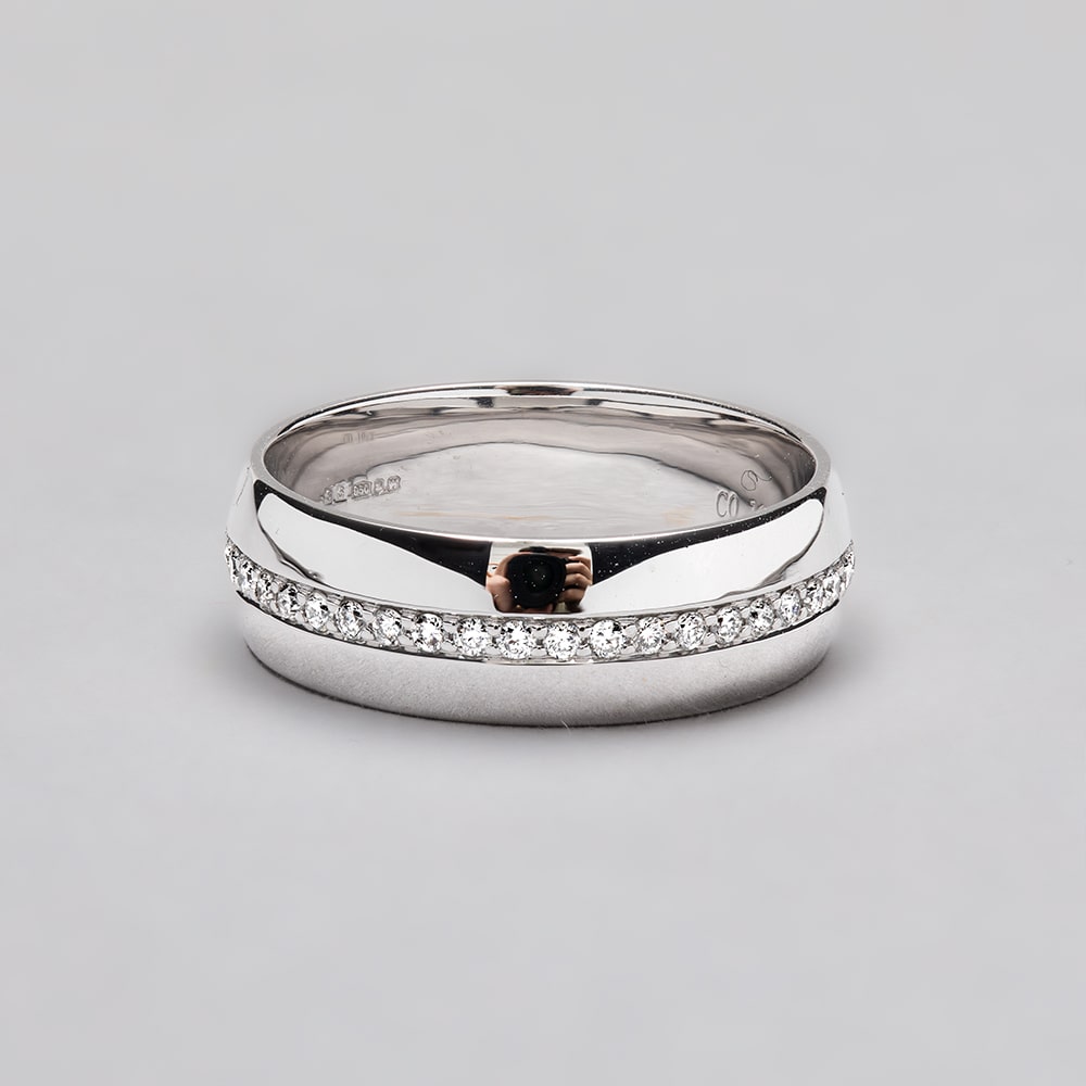 Platinum D- Shape With Central Pave Eternity Ring
