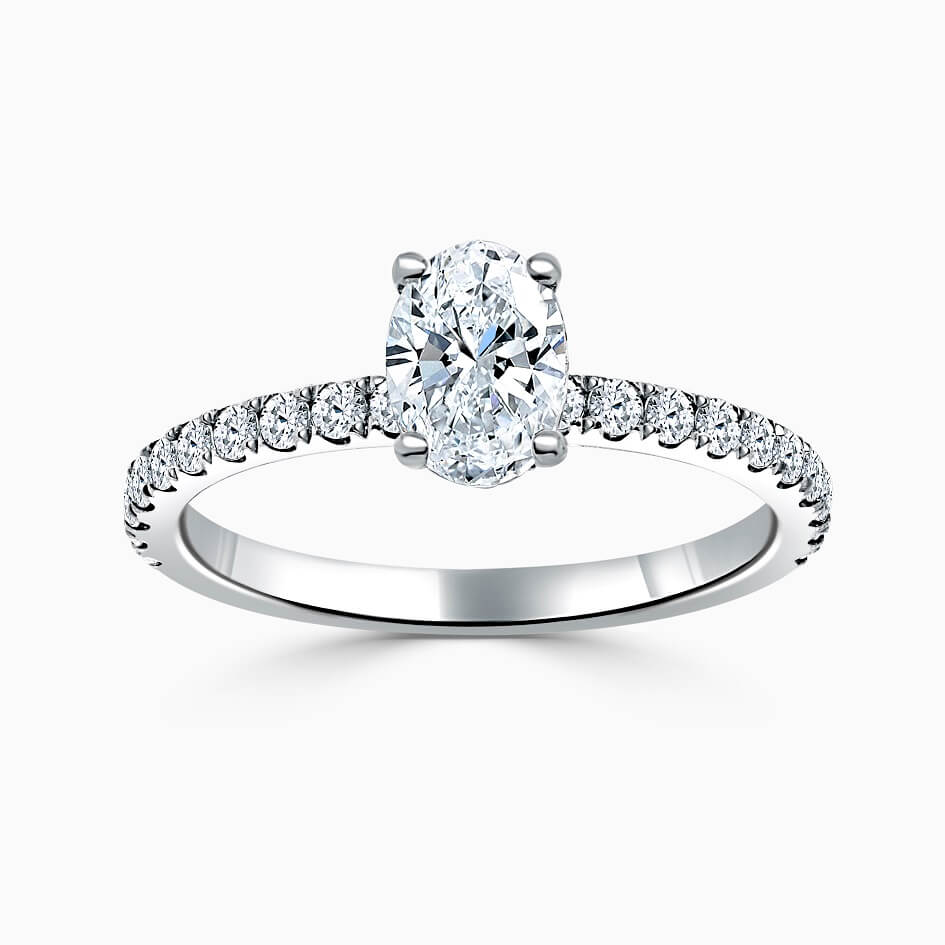Platinum Oval Shape Hidden Halo with Cutdown Engagement Ring