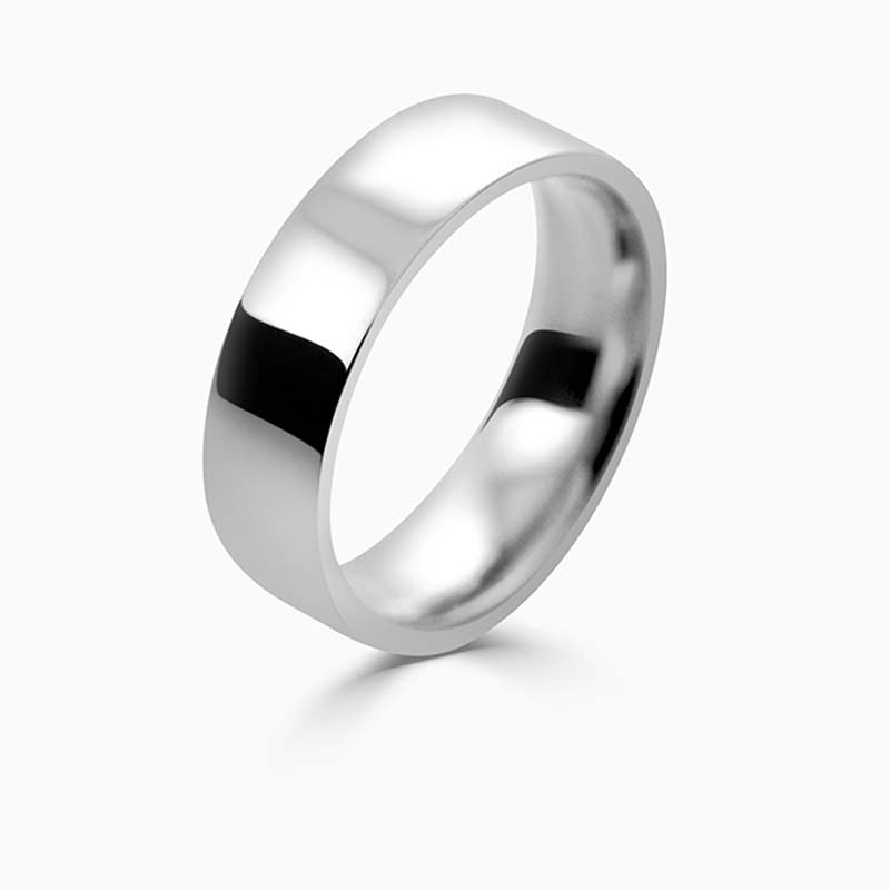 Platinum 6mm Flat Court Flat Edge Medium Weight Wedding Ring