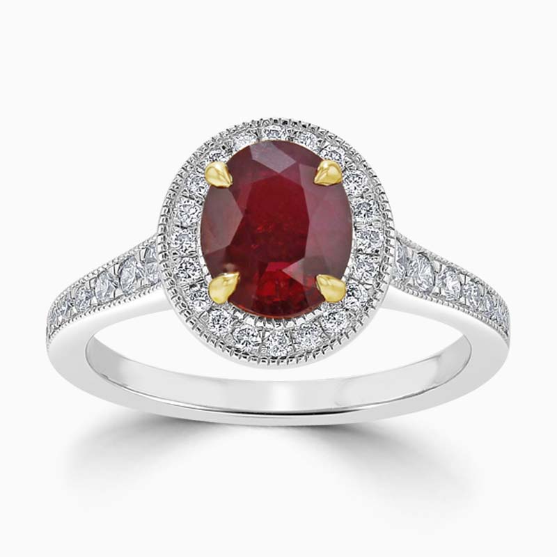 Platinum Oval Ruby & Diamond Halo Ring