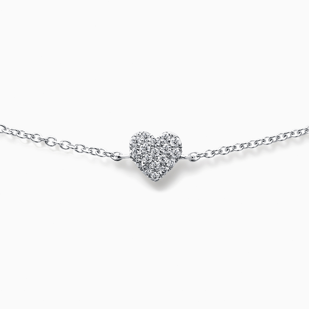18ct White Gold Pavé Heart Diamond Charm Bracelet