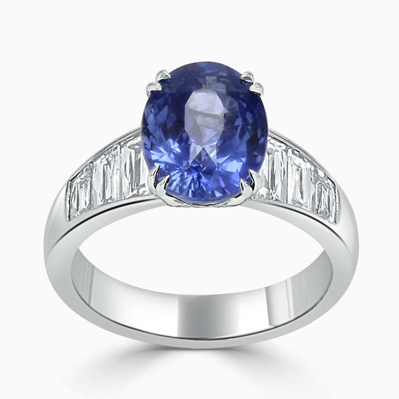 Platinum Oval Blue Sapphire & Diamond Set Ring  (Unheated)