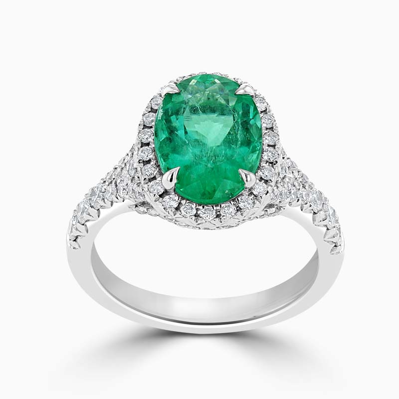 18ct White Gold Oval Shape Green Emerald & Diamond Dress Ring - PDR1920 ...
