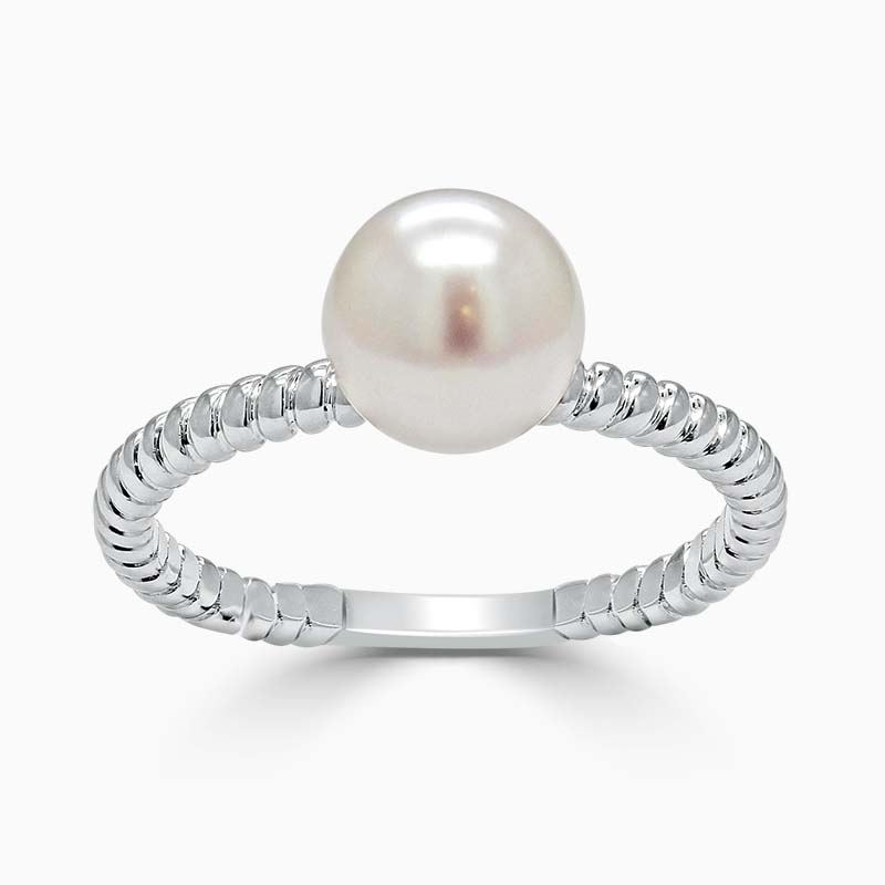18ct White Gold Twisted Band Akoya Pearl Ring