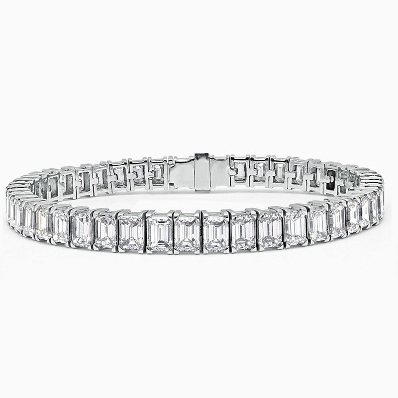 18ct White Gold Emerald Cut Diamond Line Bracelet - 15.93ct