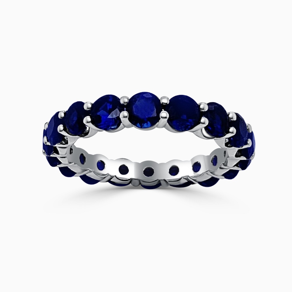 18ct White Gold Round Brilliant Lab Grown Sapphire Claw Set Full Eternity Ring