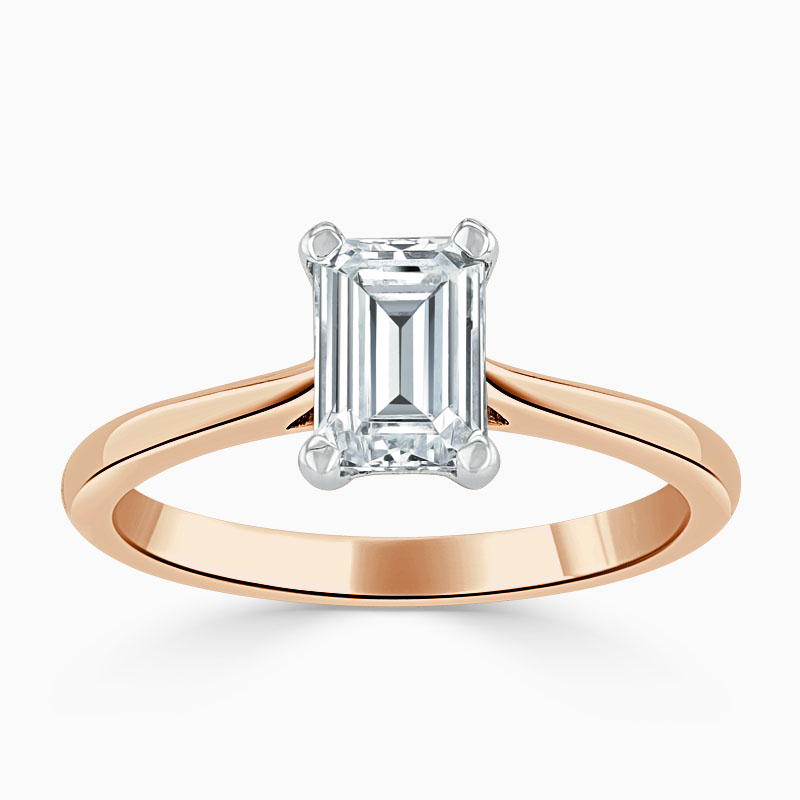 18ct Rose Gold Emerald Cut Classic Wedfit Engagement Ring with Emerald, 0.47ct, D Colour, VVS2 Clarity - GIA
