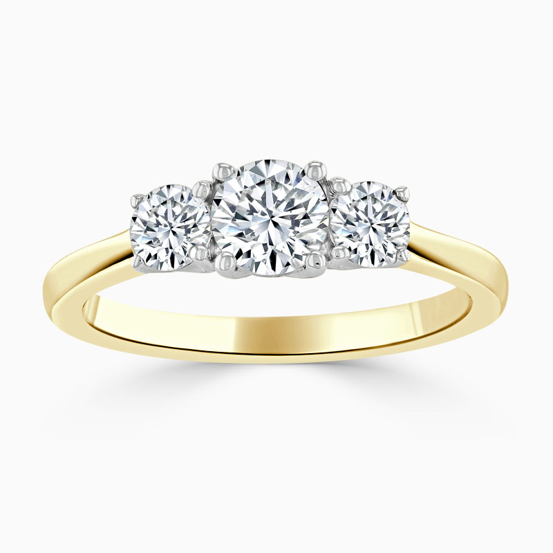 18ct Yellow Gold Round Brilliant 3 Stone with Rounds Engagement Ring
