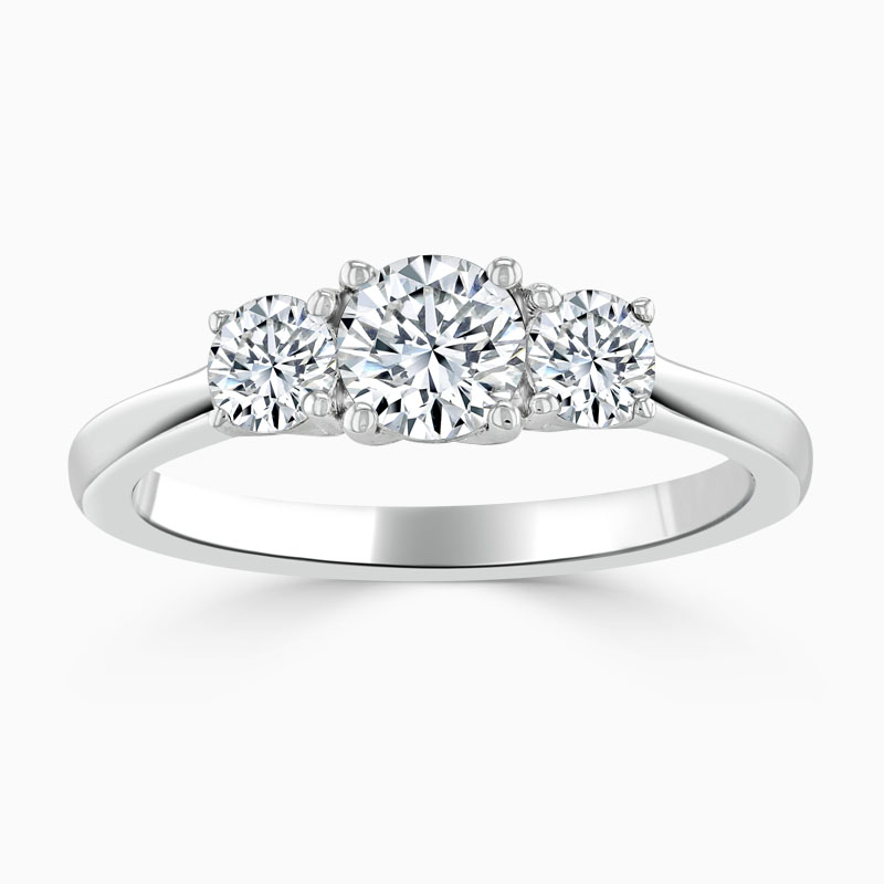 Platinum Round Brilliant 3 Stone with Rounds Engagement Ring