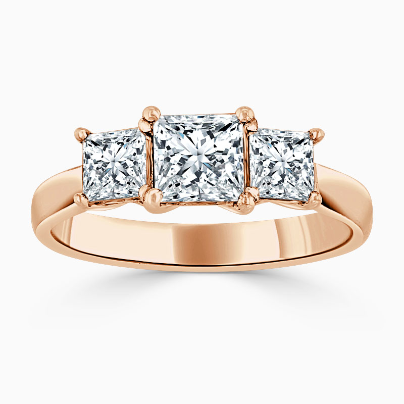 18ct Rose Gold Princess Cut Openset 3 Stone Engagement Ring