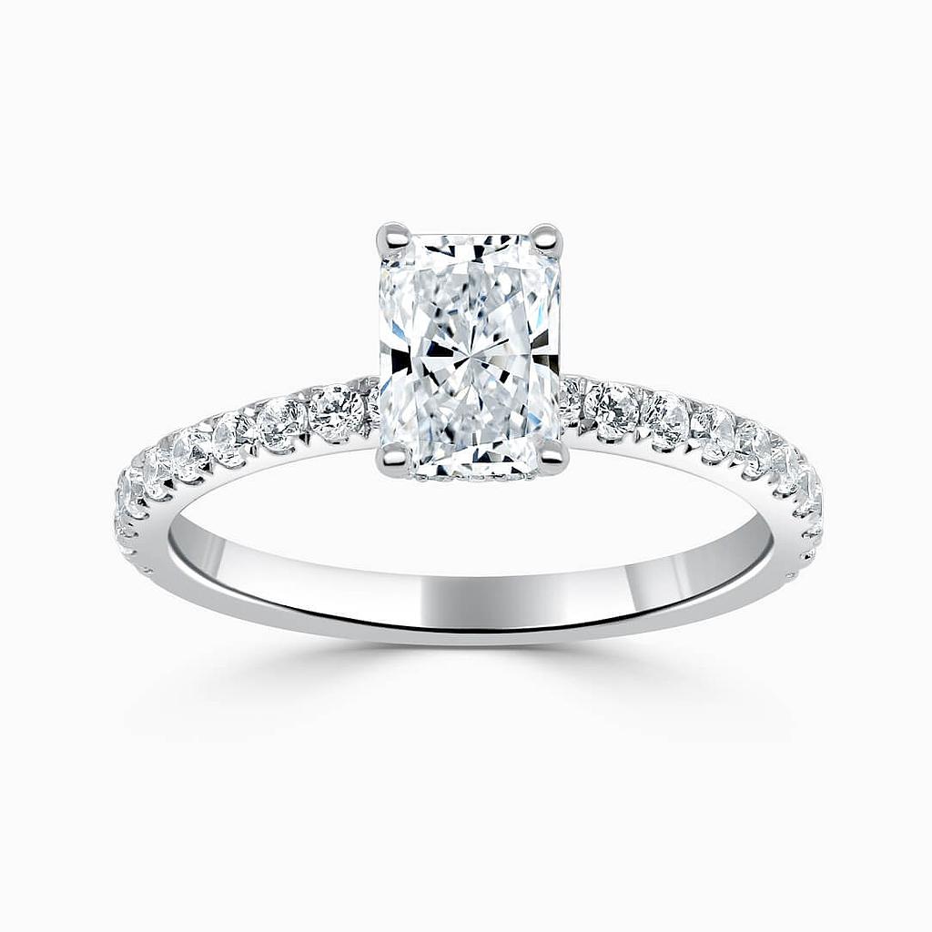 Platinum Radiant Cut Hidden Halo with Cutdown Engagement Ring