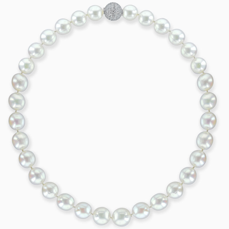 12mm South Sea Pearl Necklace with Diamond Ball Clasp set in 18ct White Gold