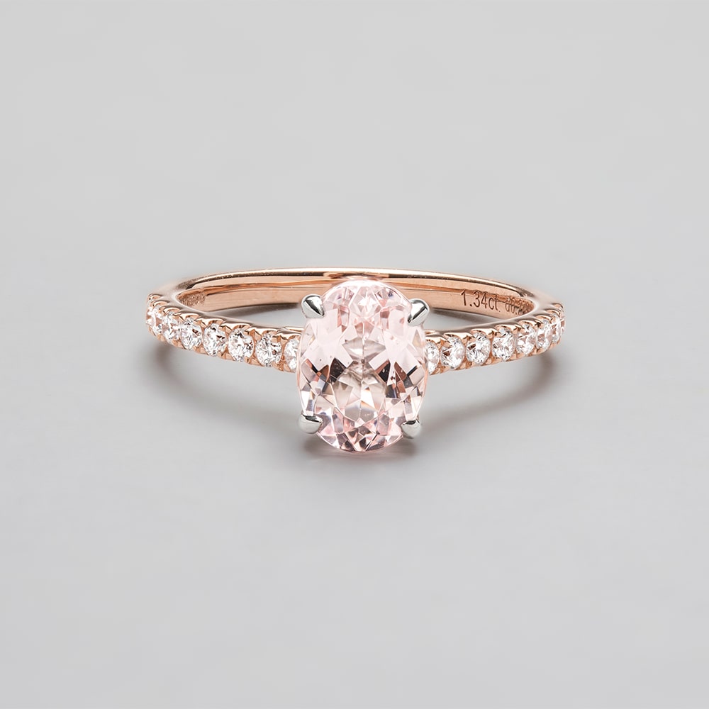 18ct Rose Gold Oval Morganite Wedfit Diamond Set Ring