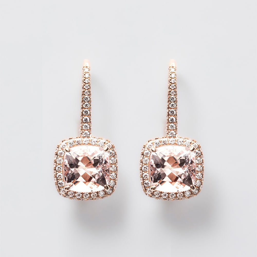 18ct Rose Gold 18ct Rose Gold Cushion Morganite Luxe Halo Set Earrings