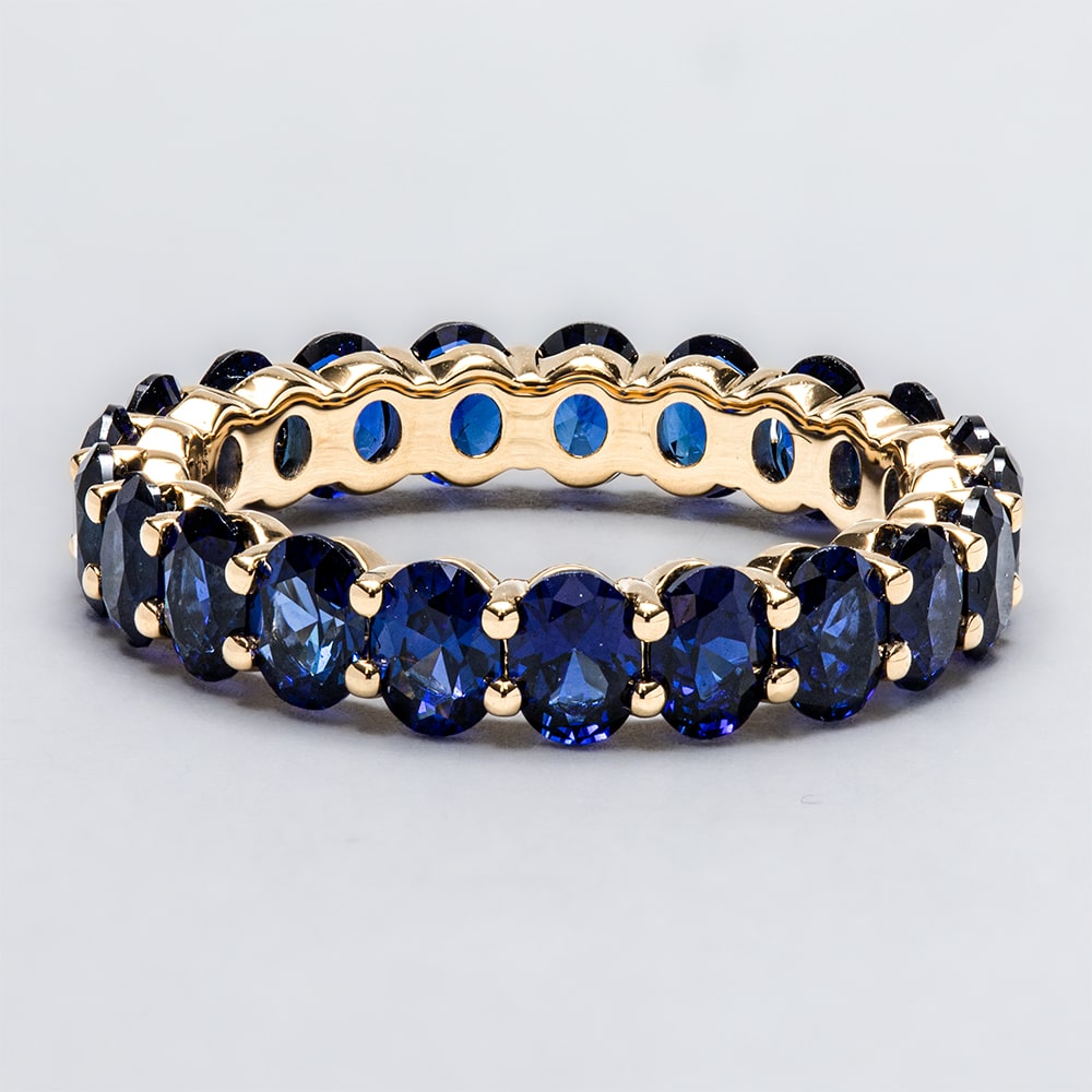 18ct Rose Gold Oval Shape Lab Sapphire Claw Set Full Eternity Ring