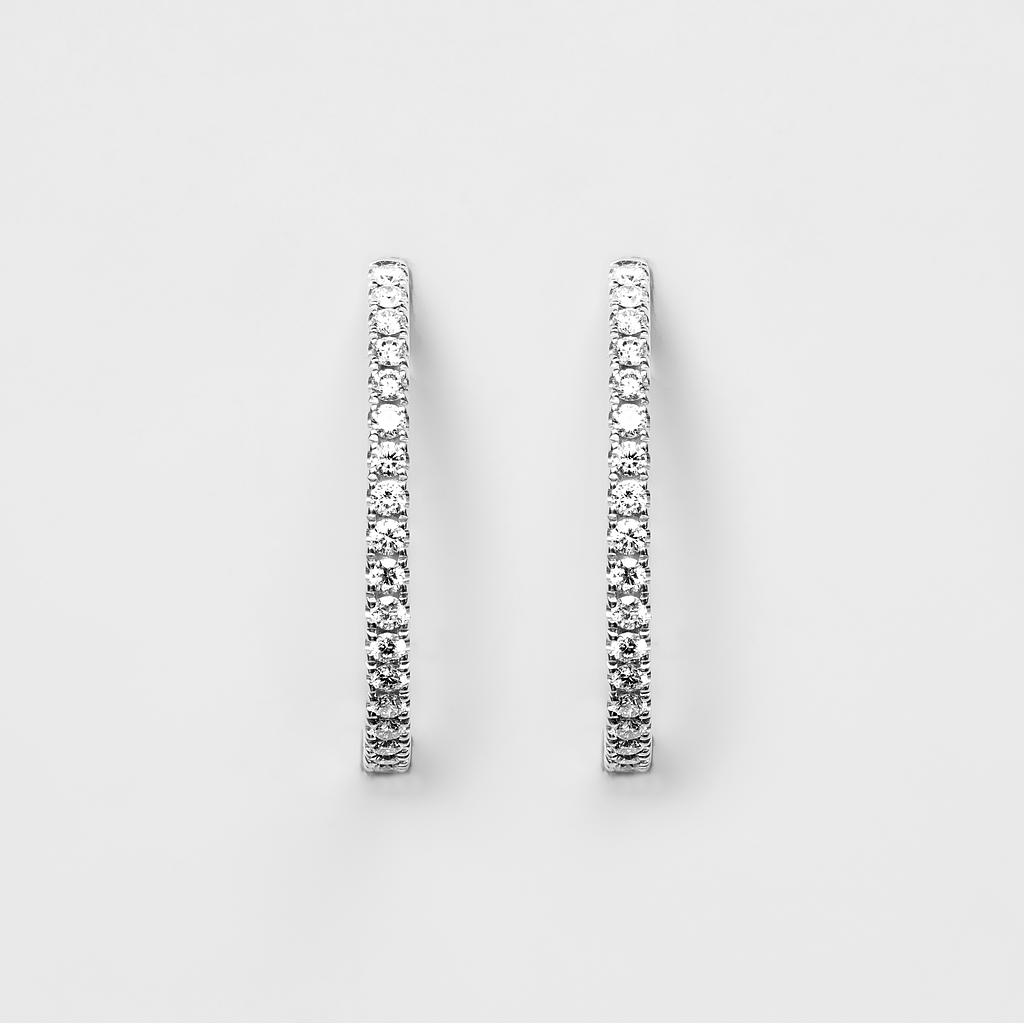 18ct White Gold Diamond Set Cutdown Hoop Earrings (28mm)