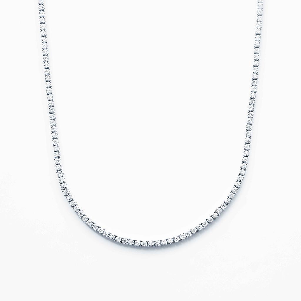 14ct White Gold 2mm Round Brilliant Lab Diamond Line Necklace 14Inches Choker with 2 inches extention