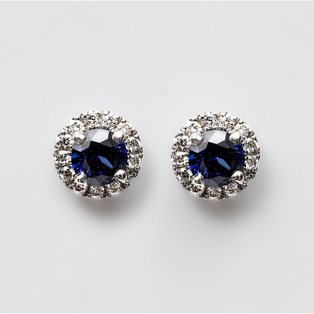 18ct White Gold Round Brilliant Lab Sapphire Diamond Halo Stud Earrings (1.30ct)