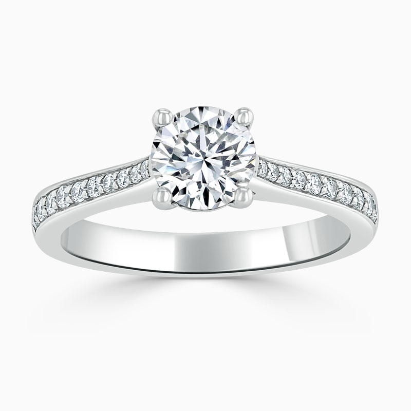 Platinum Round Brilliant Tapered Pavé Engagement Ring with Round, 0.54ct, E Colour, VVS1 Clarity -  GIA 2366263307 