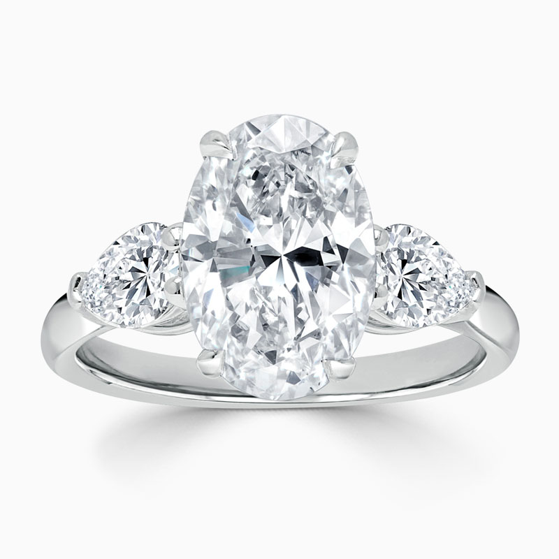 Platinum Oval Shape 3 Stone with Pears Engagement Ring with Oval, 3.01ct, D Colour, IF Clarity - GIA