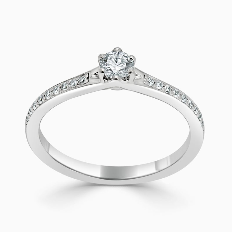 18ct White Gold Round Brilliant 6 Claw Brilliant Pavé Engagement Ring with Round, 0.18ct, E Colour, IF Clarity - GIA