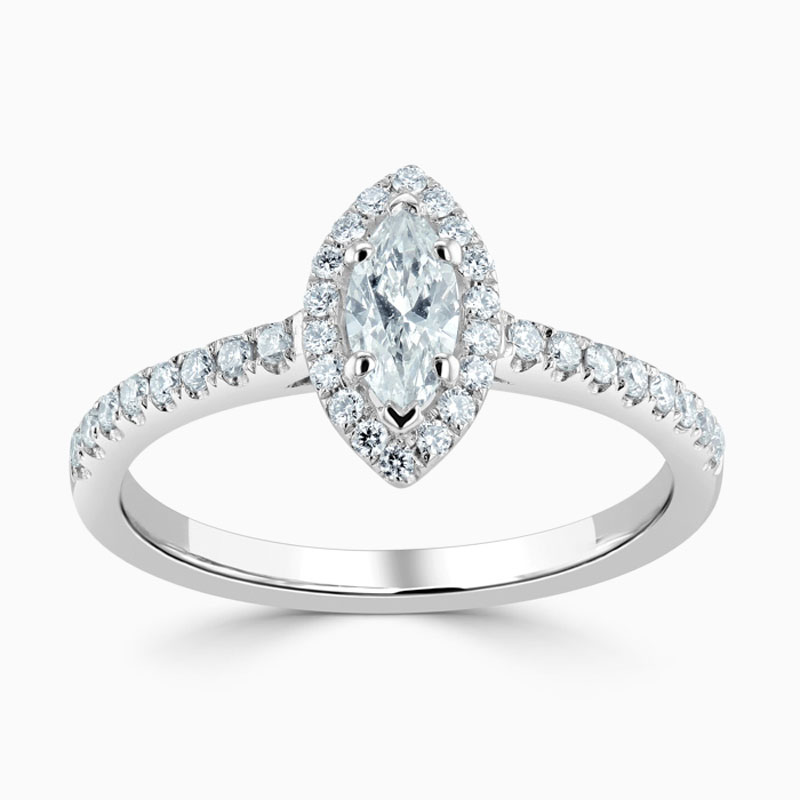 Platinum 950 Marquise Cut Classic Wedfit Halo Engagement Ring with Marquise, 0.31ct, F Colour, SI1 Clarity - GIA