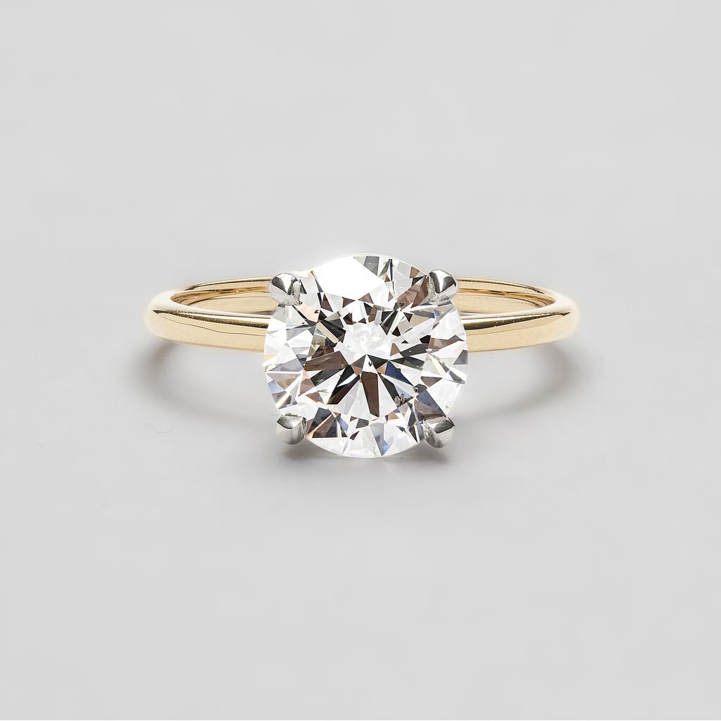 18ct Yellow Gold and Platinum Super Fine Engagement Ring with a 2.42ct E Colour, VS2 Round Brilliant Diamond (GIA 5211134898)