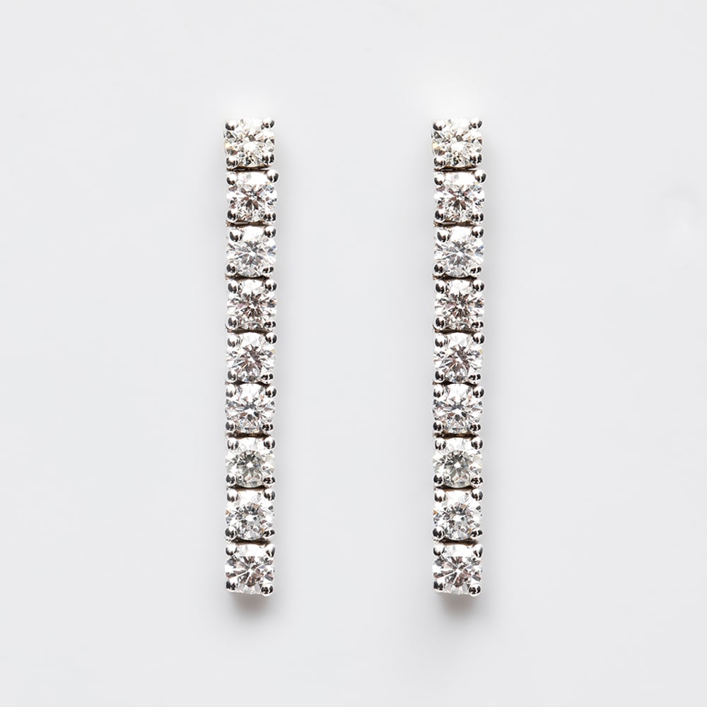 18ct White Gold Diamond Line Drop Earrings